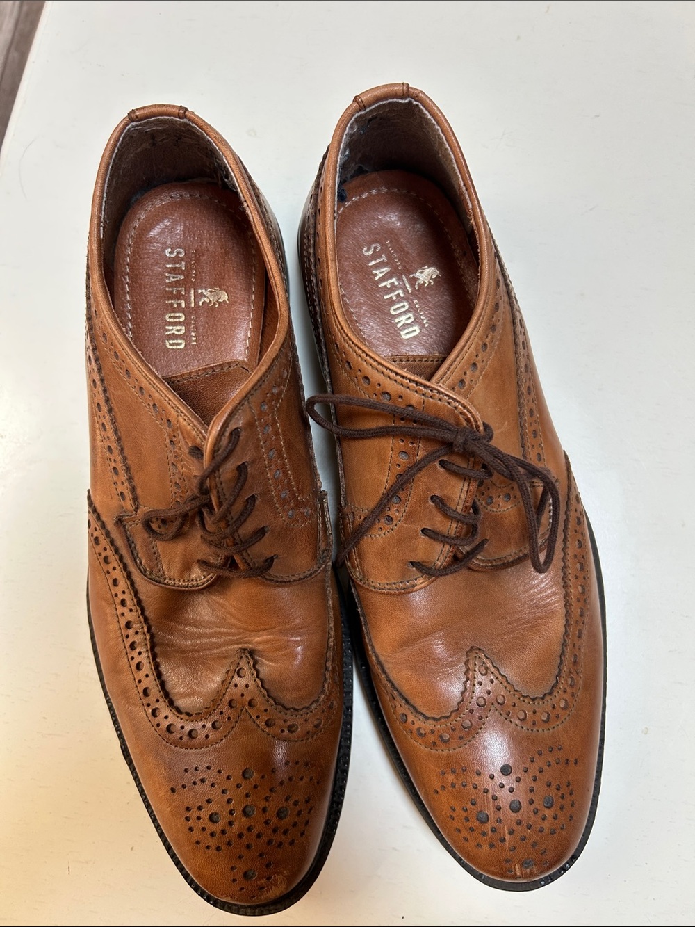 Stafford Brown Leather Wingtip Oxfords